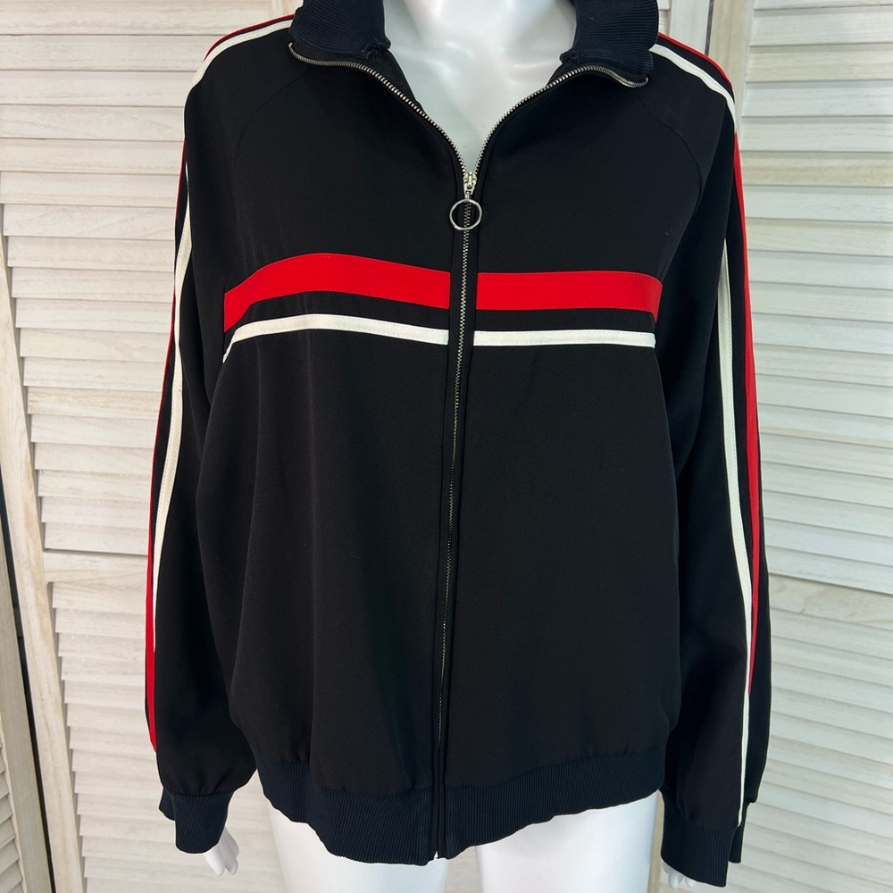 Zara‎ Women’s Black Jacket Varsity Retro 80’s Full Zip Knit XL